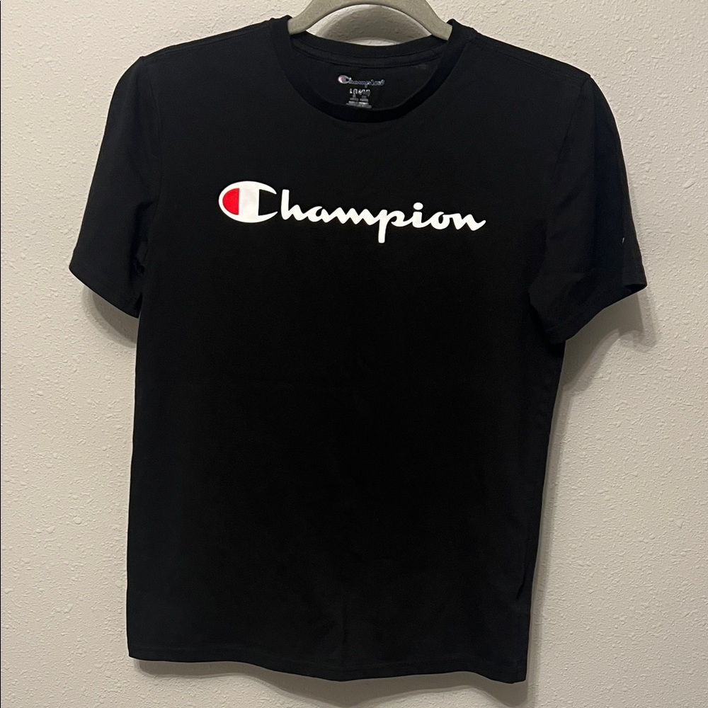 Boys Champion Black Tee with Logo | Size Large (14/16)